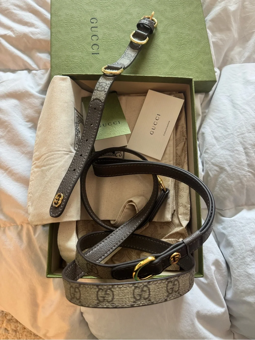 Gucci Beige & Brown GG Supreme Pet Leash and collar with Gold Hardware